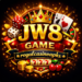 JW8 Game casino style logo with crown, dice, cards and royalcasinoapks branding