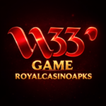 Glossy red W33 Game logo with golden text on a dark glowing background designed for a gaming or casino platform