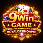 Golden casino-style 9Win Game logo with playing cards, dice, chips, and glowing lights